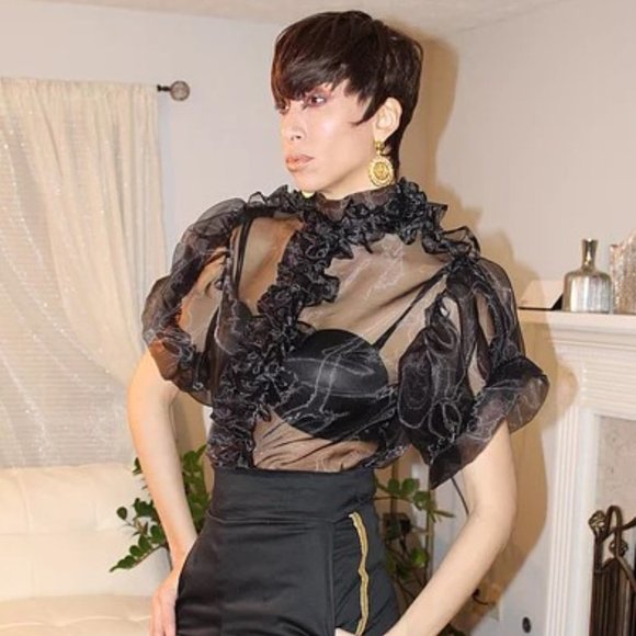 Ralliford Hall Tops - Organza chiffon ruffled blouse